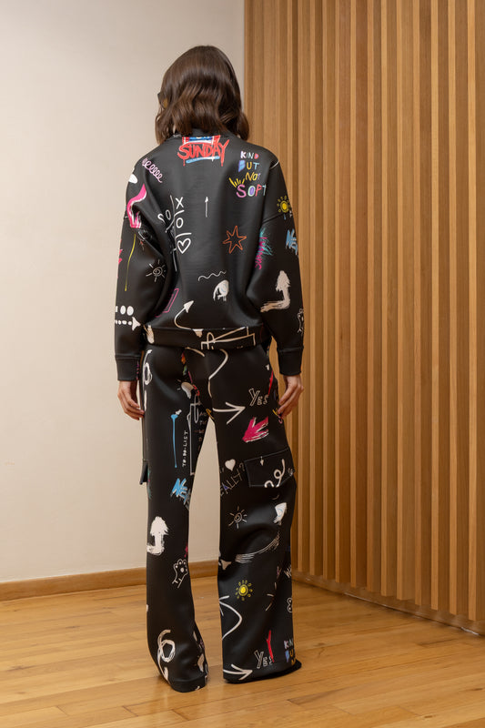 SUNDAY MOOD PRINTED SET BLACK - Vesta Donna