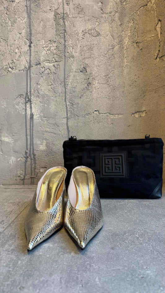 DELMA METALLIC SNAKE LEATHER HEELS - Vesta Donna