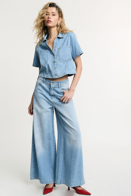 FLERIANA WIDE LEG JEANS LIGHT BLUE - Vesta Donna
