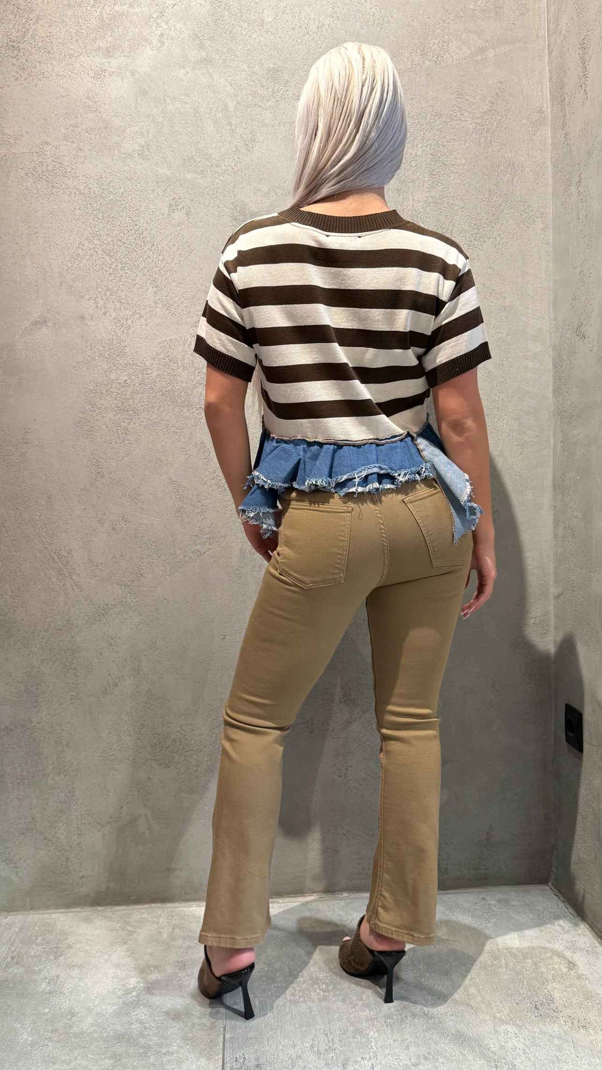 SHANA CROP BELL JEANS TAUPE - Vesta Donna