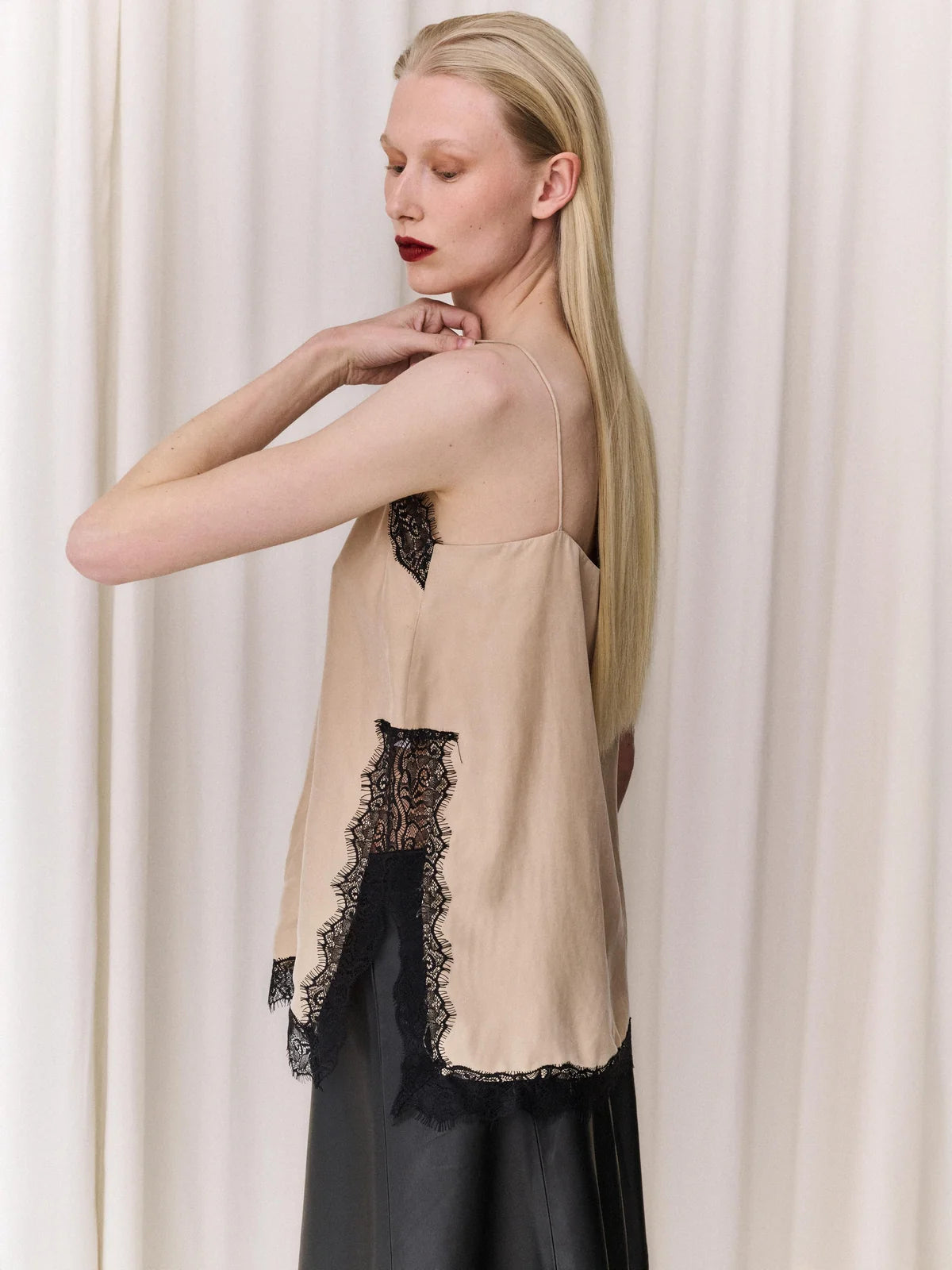 LUNA LACE CAMI TOP BEIGE - Vesta Donna