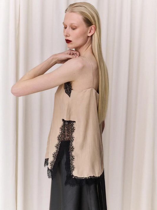 LUNA LACE CAMI TOP BEIGE - Vesta Donna
