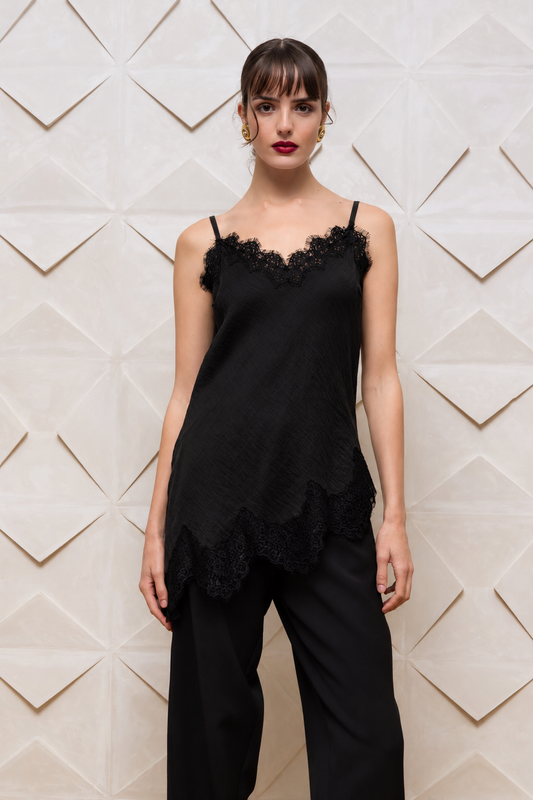  JAYLA LACE TRIM TOP BLACK - Vesta Donna 