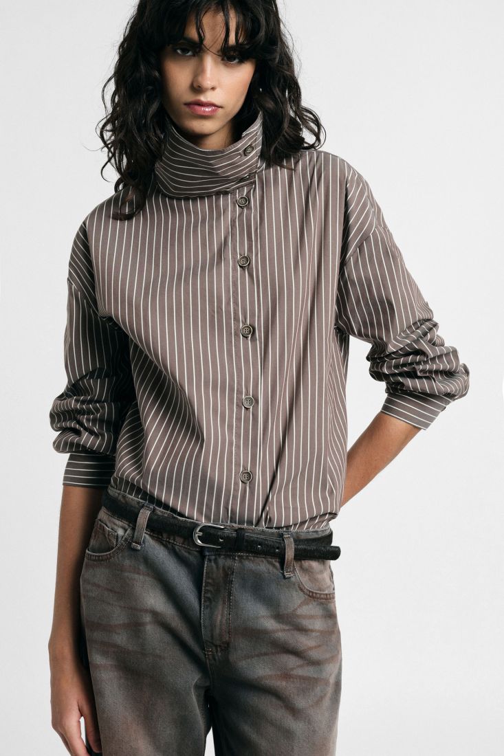  JINA STRIPED HIGH NECK SHIRT - Vesta Donna 