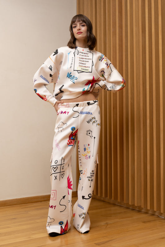  SUNDAY MOOD PRINTED SET ECRU - Vesta Donna 