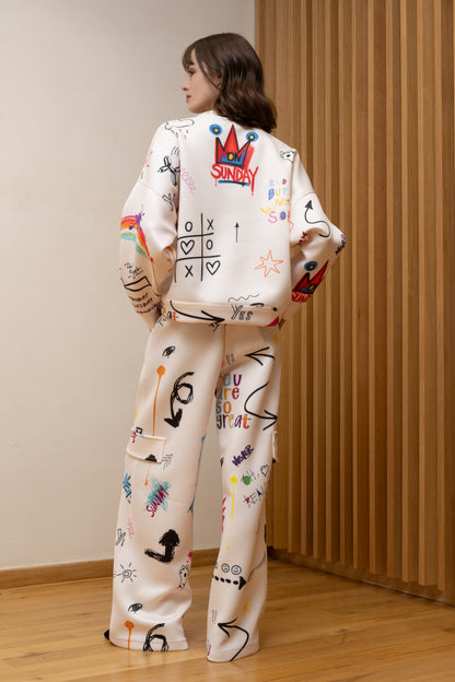 SUNDAY MOOD PRINTED SET ECRU - Vesta Donna 