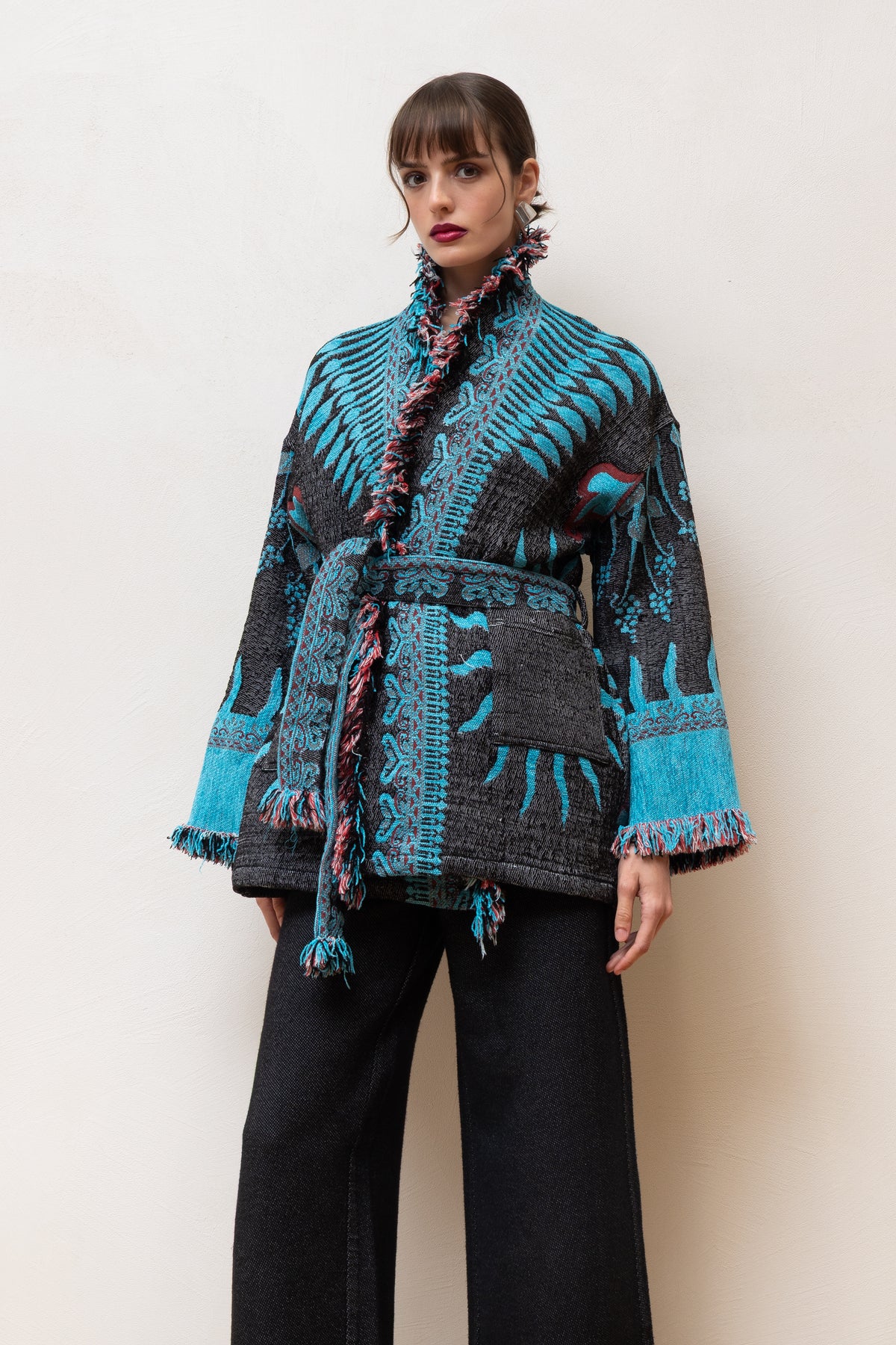  JACQUARD FRINGE CARDIGAN - Vesta Donna 