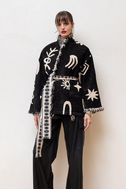  MONOCHROME ART CARDIGAN BLACK - Vesta Donna 