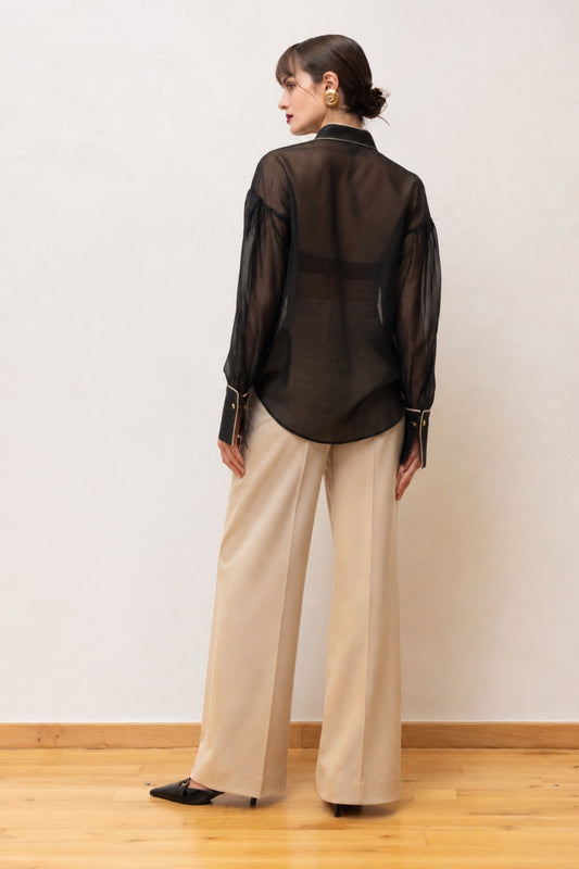  DINA LYOCELL CONTRAST SHIRT BLACK - Vesta Donna 