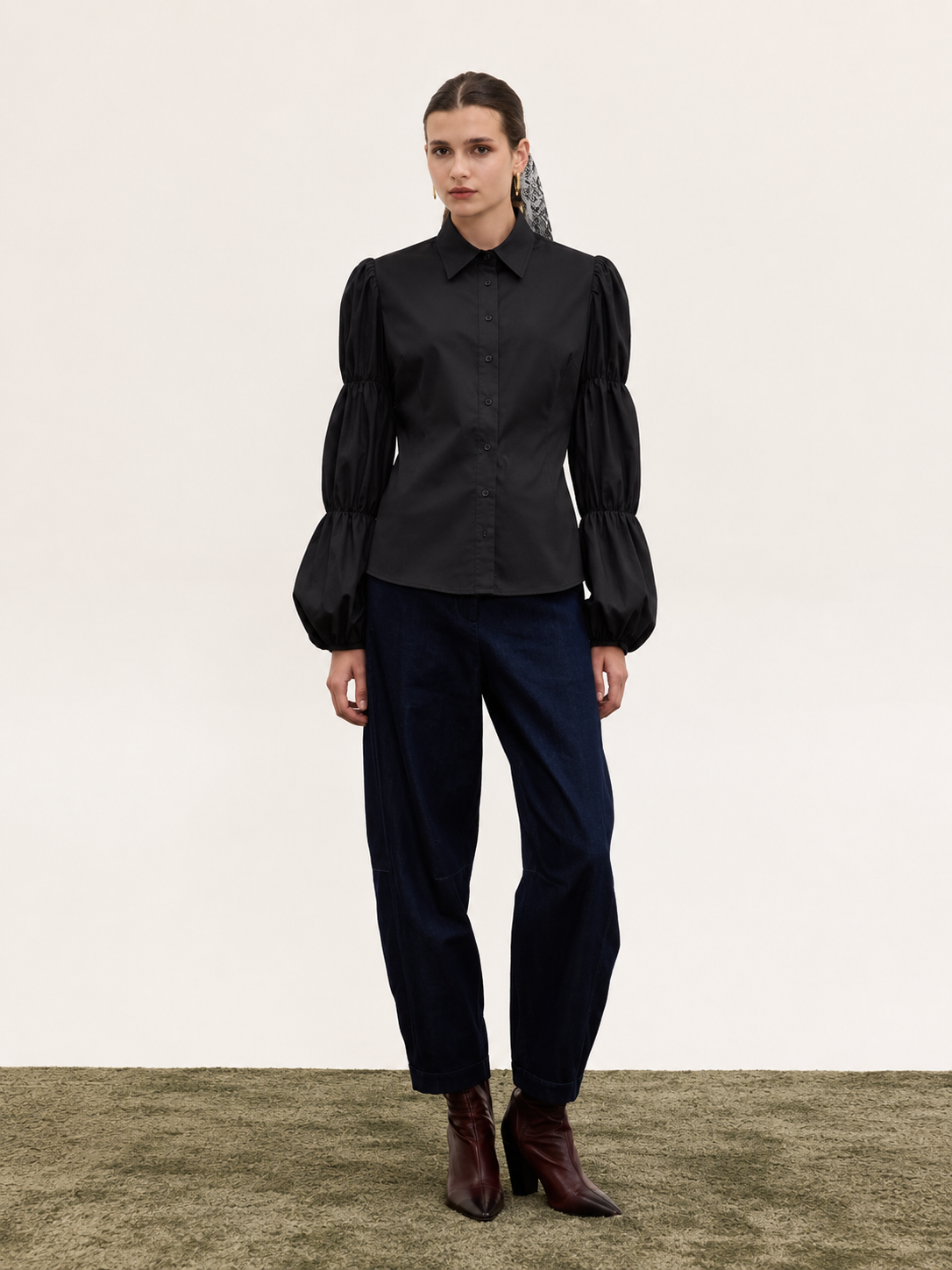  CELESTE BALLOON SLEEVE SHIRT BLACK - Vesta Donna 