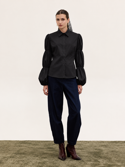  CELESTE BALLOON SLEEVE SHIRT BLACK - Vesta Donna 