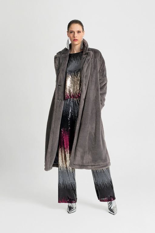  SIENNA LONG ECO FUR COAT GREY - Vesta Donna 