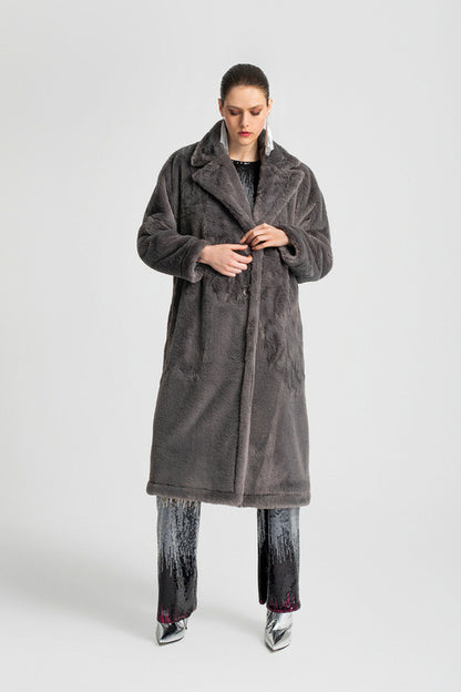  SIENNA LONG ECO FUR COAT GREY - Vesta Donna 