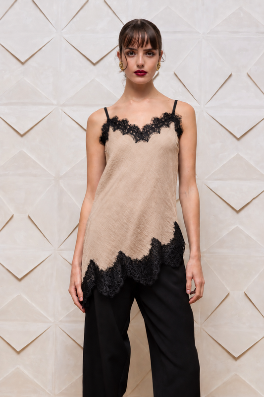  JAYLA LACE TRIM TOP BEIGE - Vesta Donna 