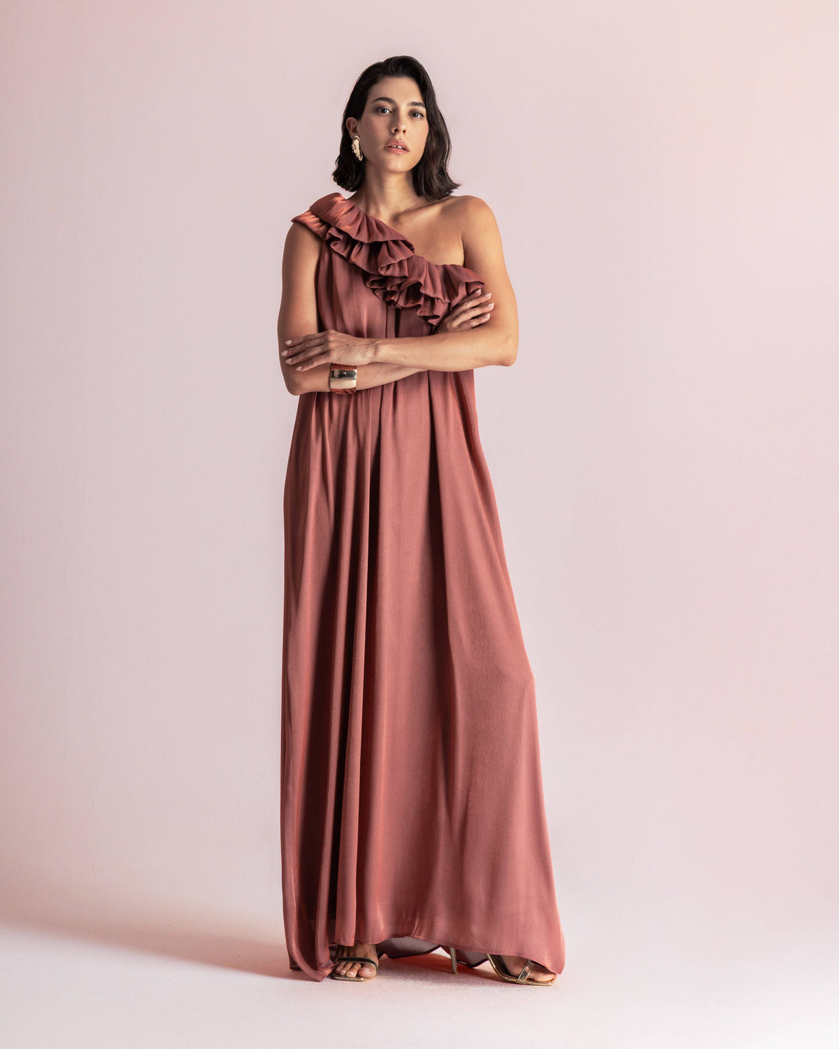  CHLOE ONE SHOULDER DRESS BRICK - Vesta Donna 