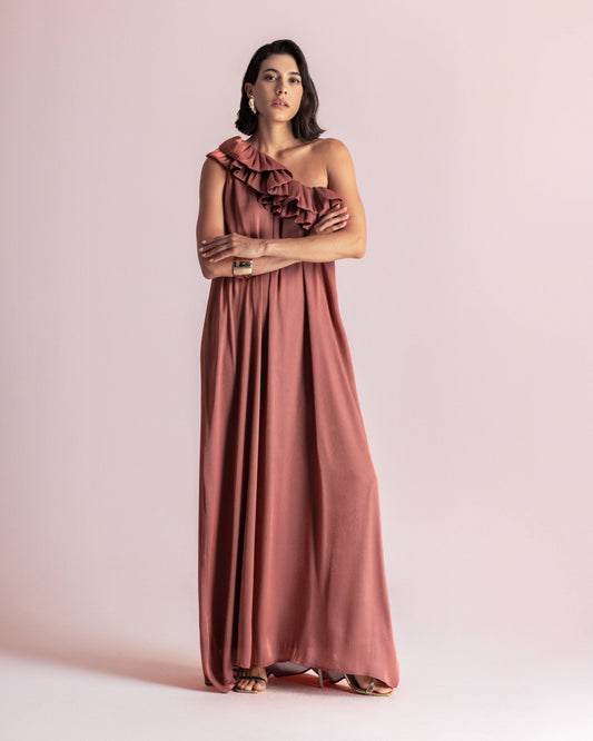  CHLOE ONE SHOULDER DRESS BRICK - Vesta Donna 