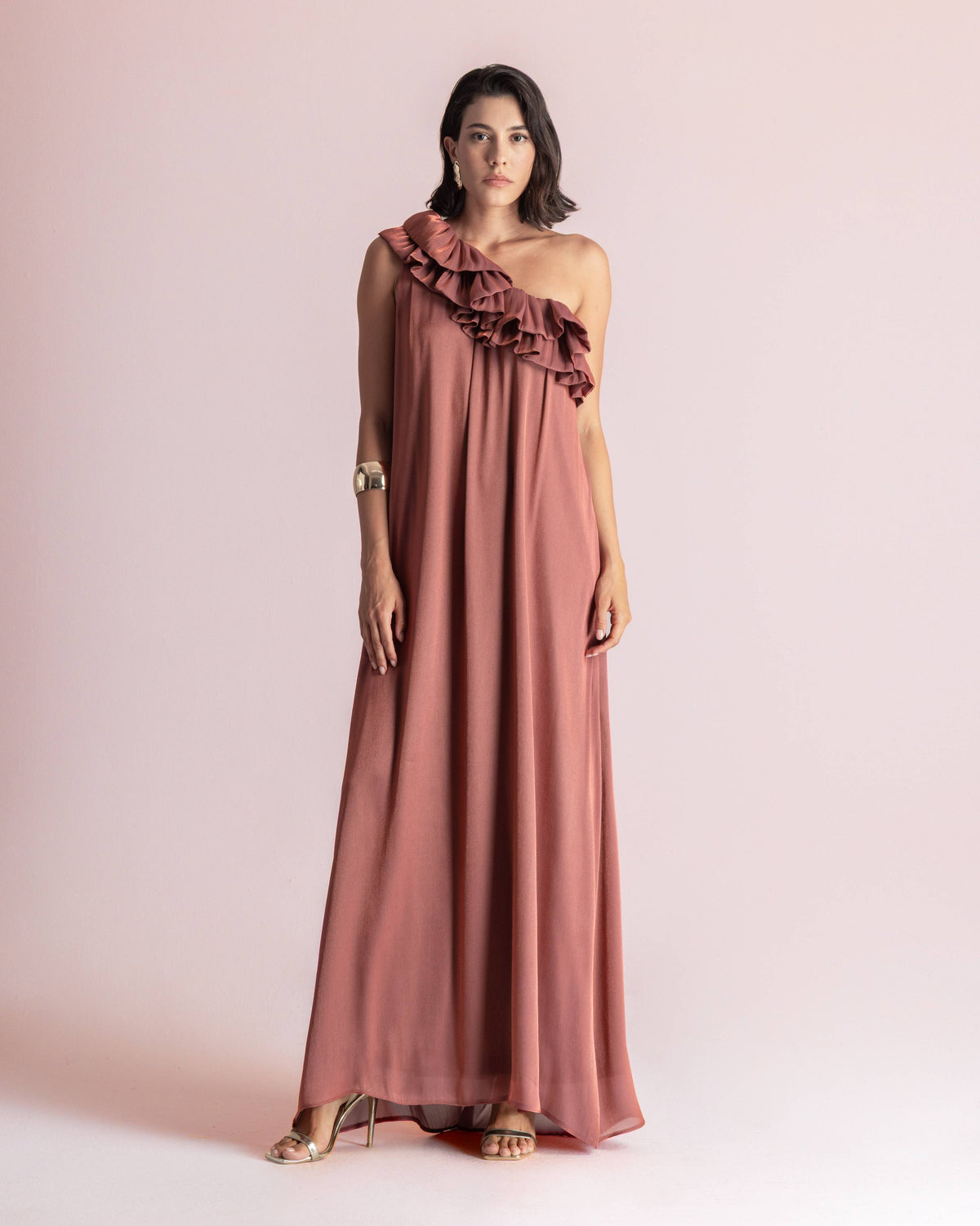  CHLOE ONE SHOULDER DRESS BRICK - Vesta Donna 