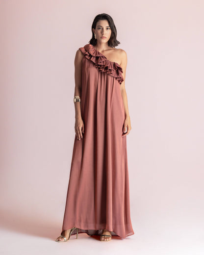  CHLOE ONE SHOULDER DRESS BRICK - Vesta Donna 