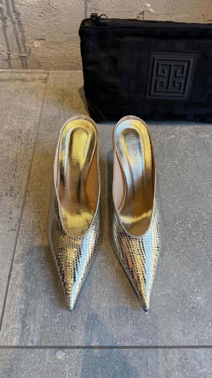  DELMA METALLIC SNAKE LEATHER HEELS - Vesta Donna 