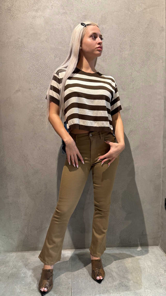  SHANA CROP BELL JEANS TAUPE - Vesta Donna 