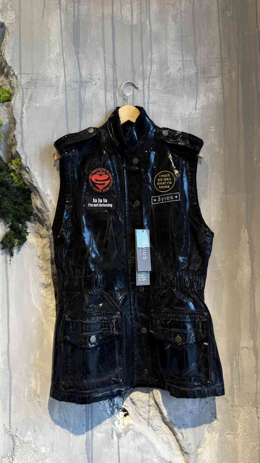  TAIRA SLEEVELESS JACKET BLACK FOIL - Vesta Donna 