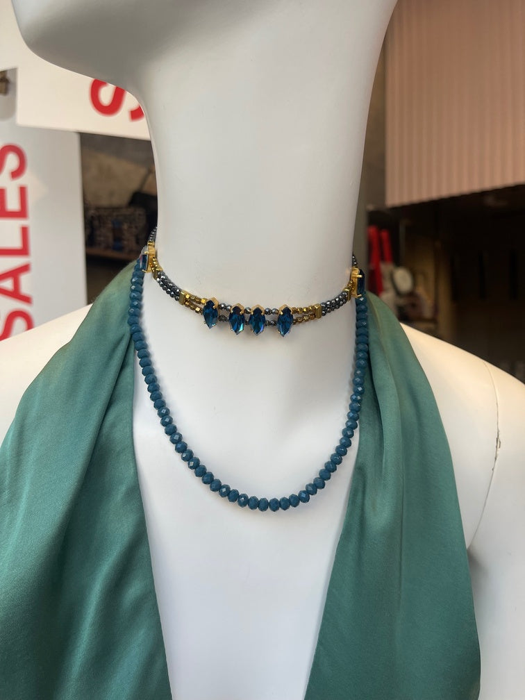  CHOKER ΜΕ ΧΑΝΤΡΕΣ ΚΑΙ ΜΠΛΕ ΣΤΡΑΣ - Vesta Donna 