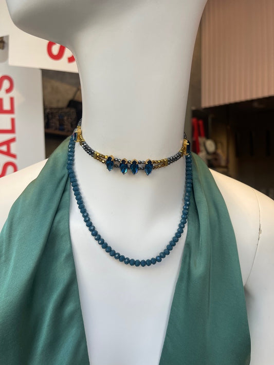  CHOKER ΜΕ ΧΑΝΤΡΕΣ ΚΑΙ ΜΠΛΕ ΣΤΡΑΣ - Vesta Donna 