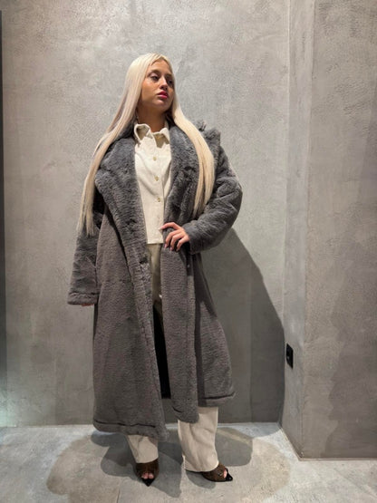 SIENNA LONG ECO FUR COAT GREY - Vesta Donna 