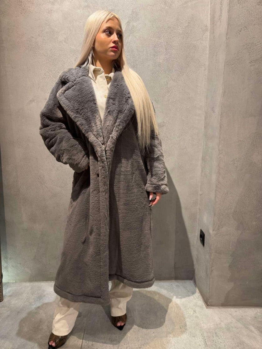  SIENNA LONG ECO FUR COAT GREY - Vesta Donna 