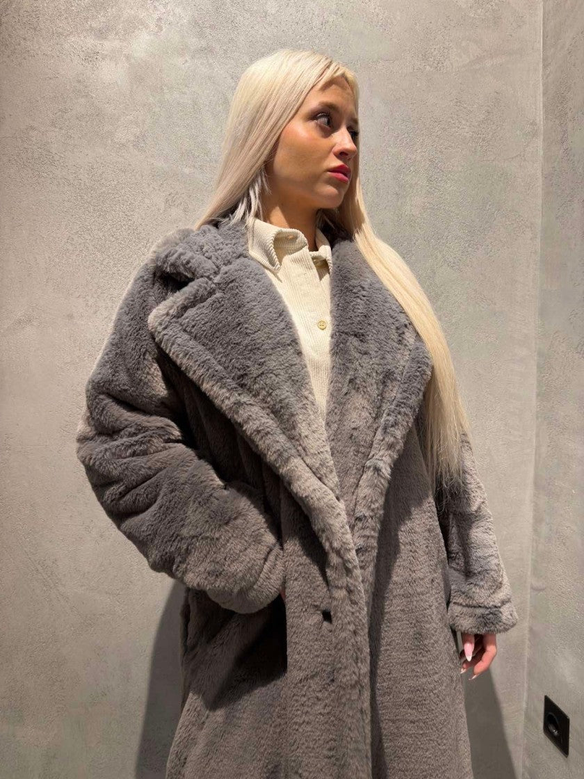  SIENNA LONG ECO FUR COAT GREY - Vesta Donna 