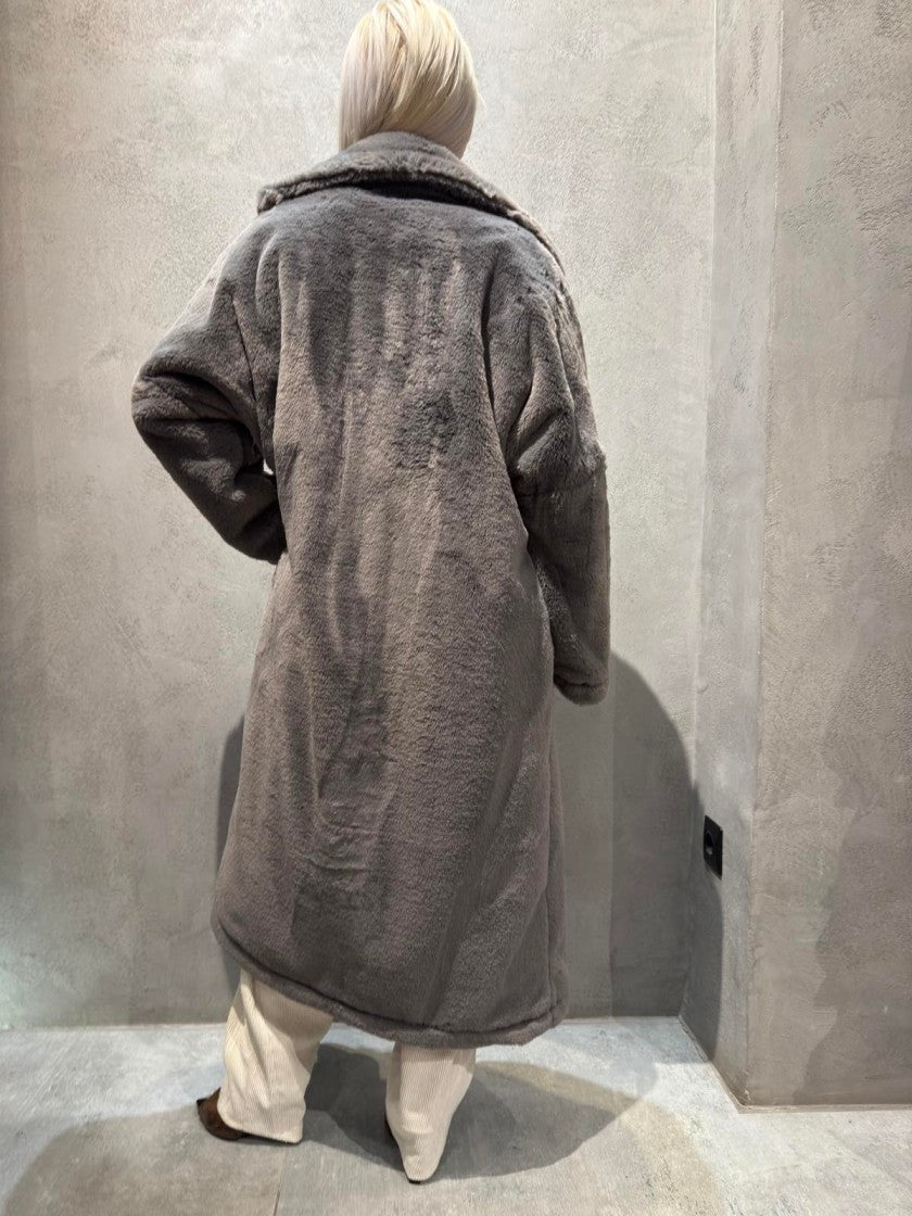  SIENNA LONG ECO FUR COAT GREY - Vesta Donna 