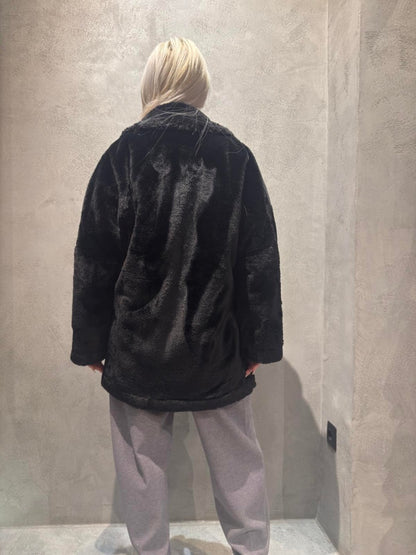  FELICE ECO FUR COAT BLACK - Vesta Donna 