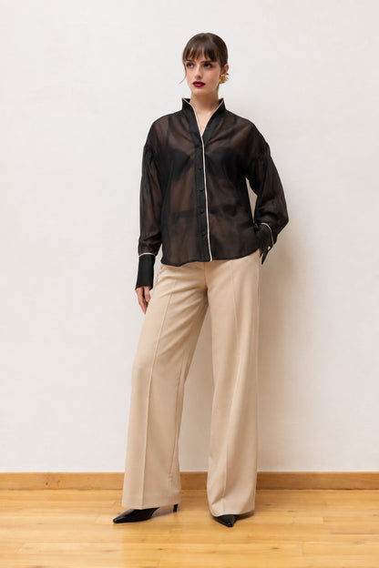  DINA LYOCELL CONTRAST SHIRT BLACK - Vesta Donna 