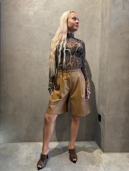  LINA ECO LEATHER SHORTS BEIGE - Vesta Donna 